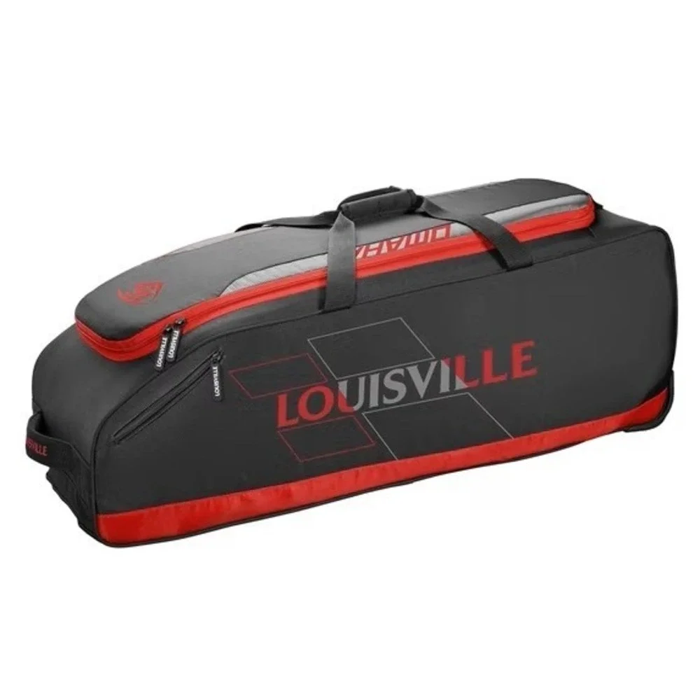 NEW Louisville Slugger Omaha Rig Wheeled Bag Black Scarlet Red Baseball 35x12x12